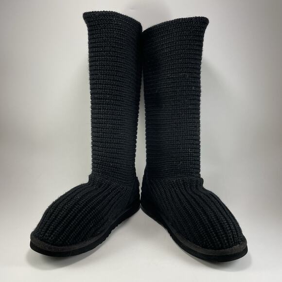 UGG Australia Black Classic Cardy Knit Tall Sweater Boots 5819 Womens Size 7 - Picture 2 of 10